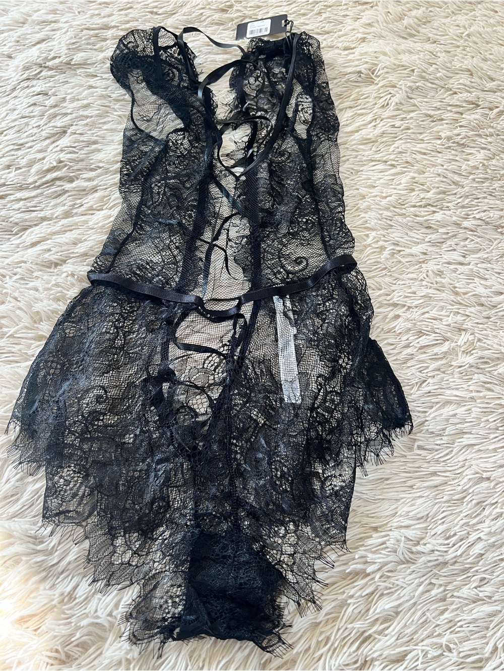 Sheer Black Lace Chemise with Ribbon Detail - Women's Intimates